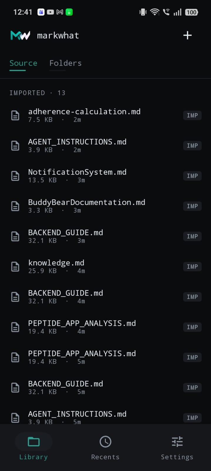 MarkWhat — imported Markdown sources