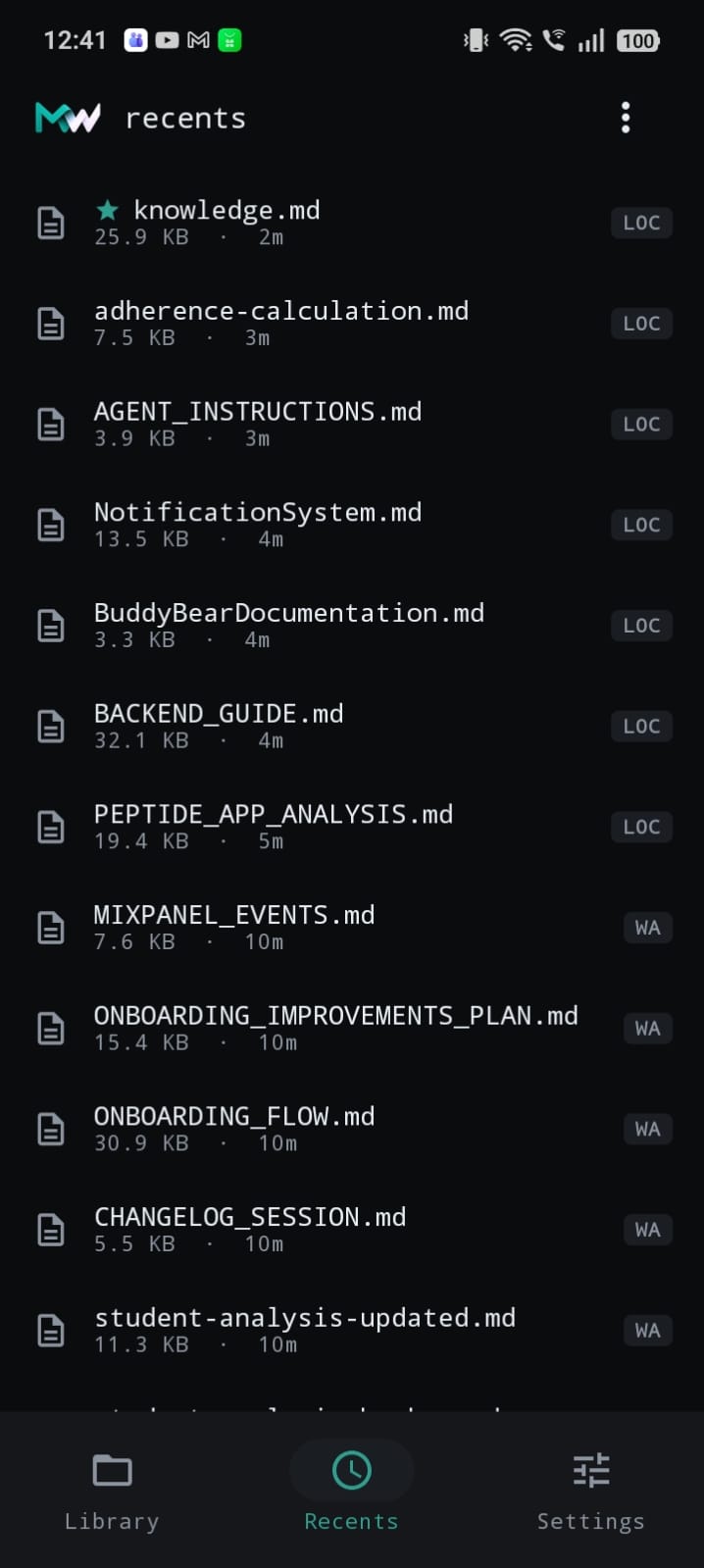 MarkWhat — recents with starred file